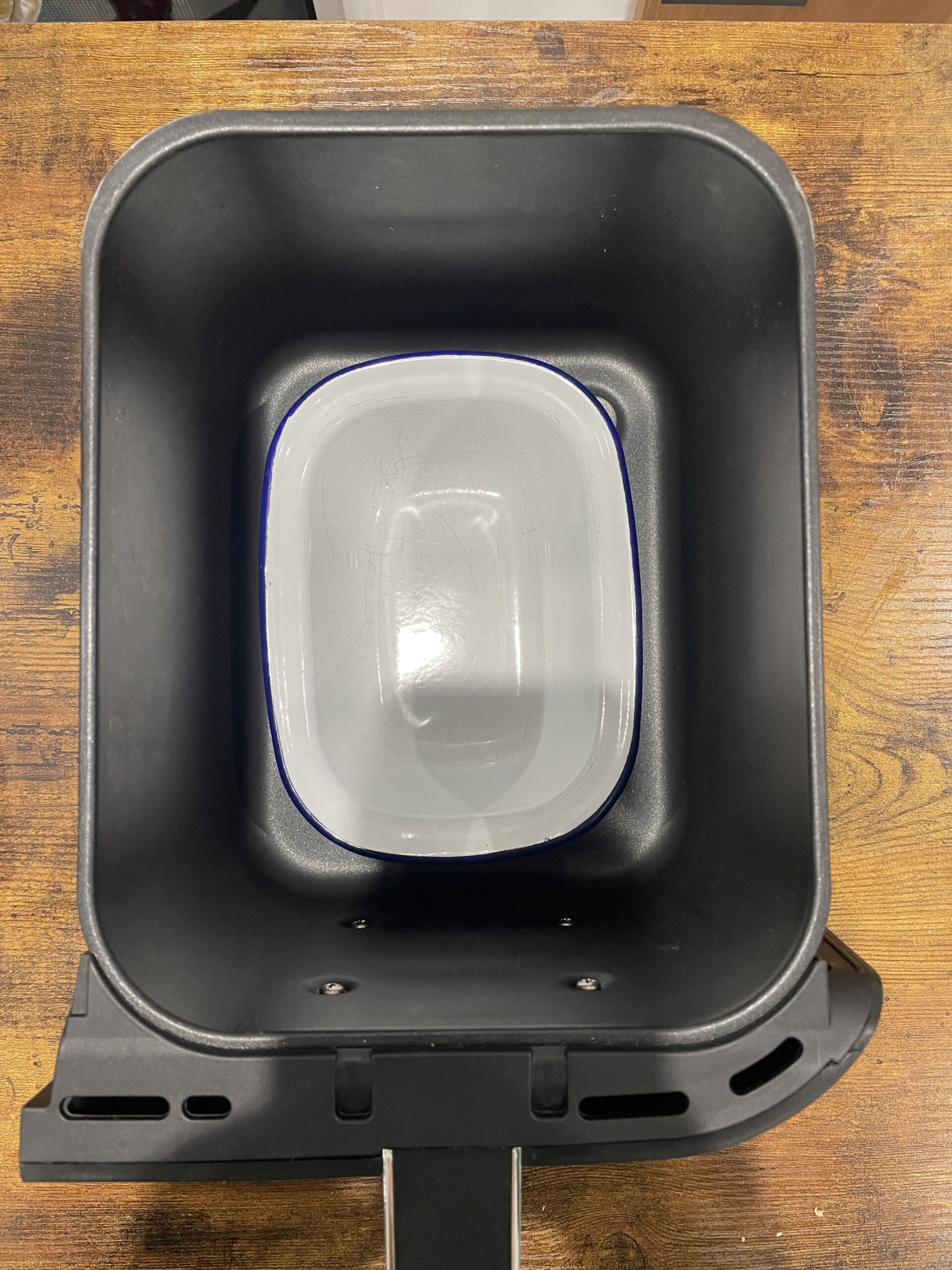 enamel dish inside the drawer of the ninja foodi max